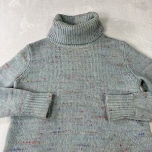BANANA REPUBLIC Turtleneck Sweater Blue Speckled Fluff Alpaca Wool Small